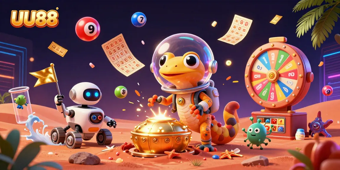Engage with UU88's thrilling online lottery experience illustrated in a Martian casino