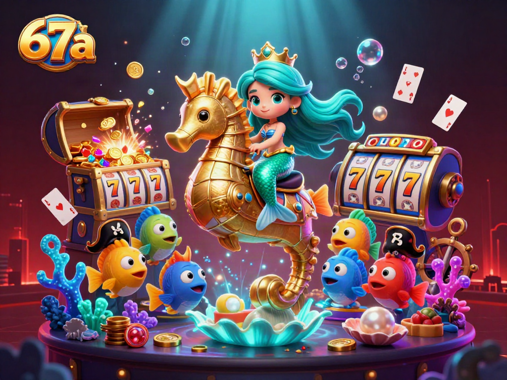 Experience thrilling gameplay with 67a's dynamic casino scene featuring colorful characters and rich casino elements.