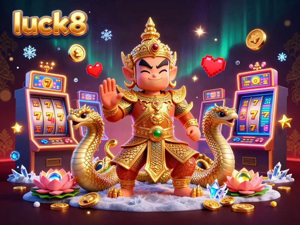 Experience luck8 with an engaging scene of a guardian with gaming elements in an exciting casino setting.