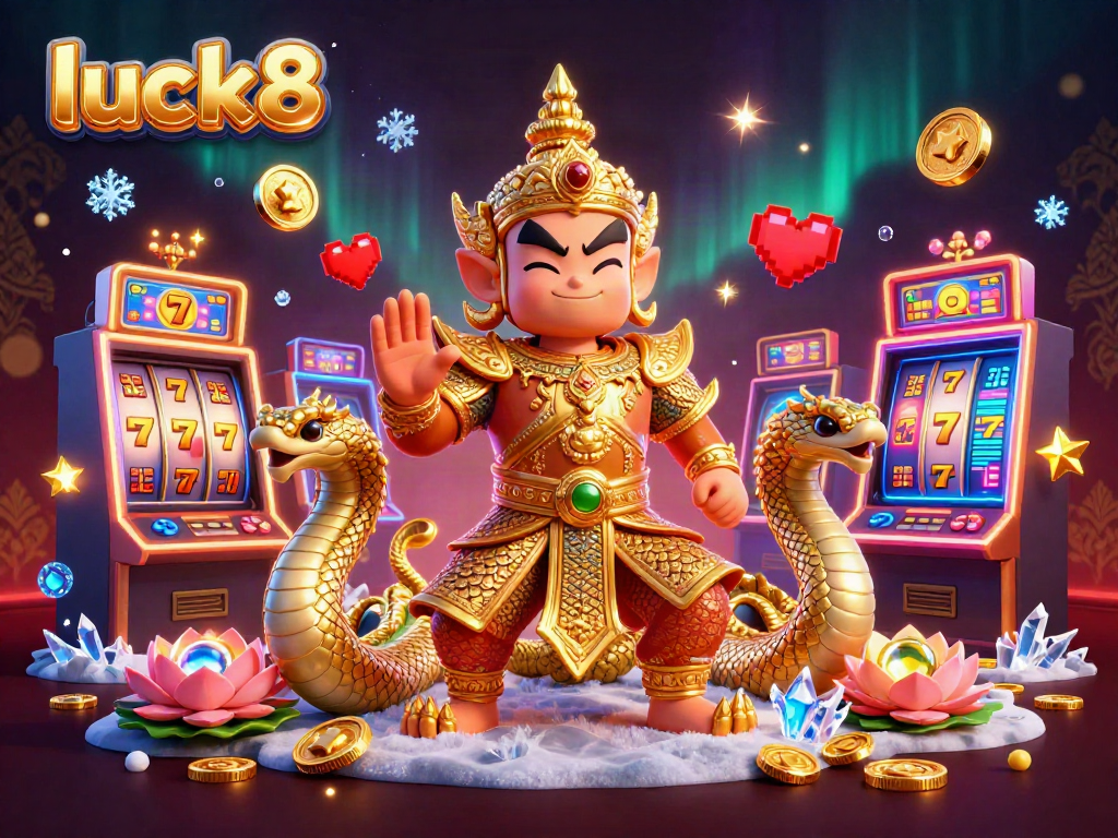 Experience luck8 with an engaging scene of a guardian with gaming elements in an exciting casino setting.