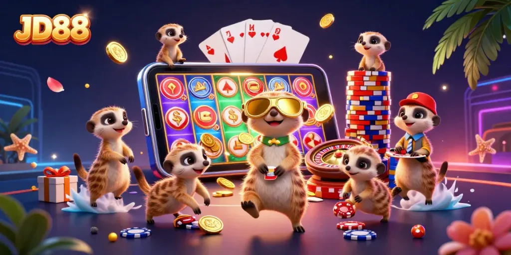 Engaging meerkats illustrate winning action at the JD88 casino, overflowing with excitement.