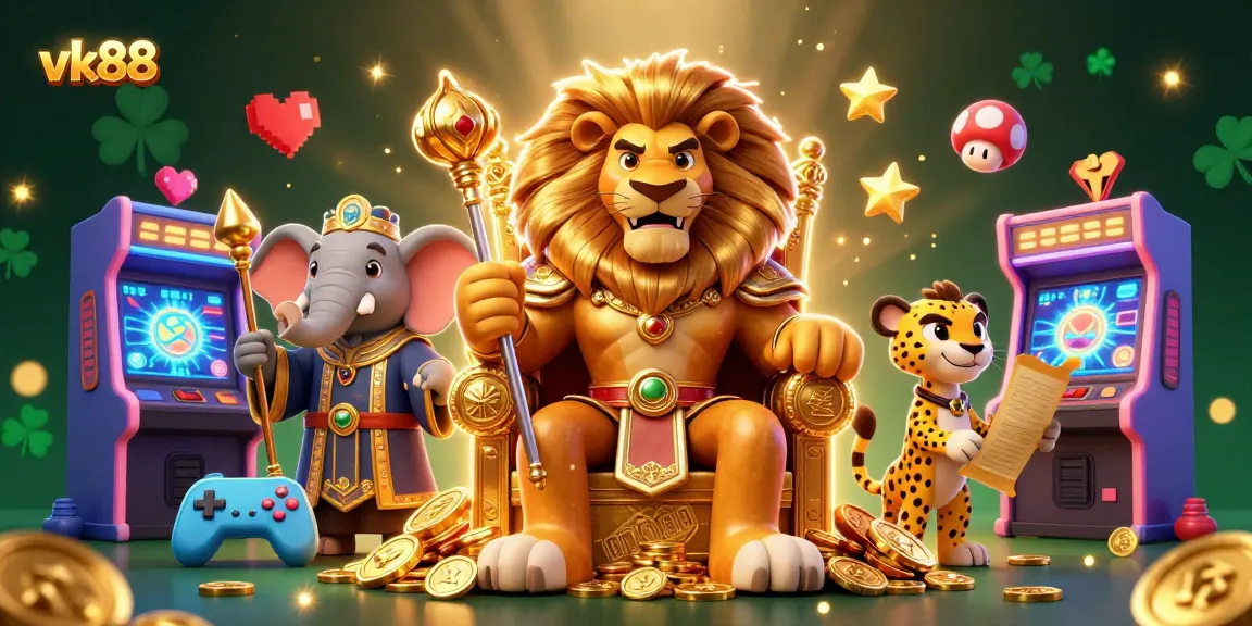 Play at vk88 to win exciting casino jackpots featuring a royal lion, wise elephant, and agile cheetah.
