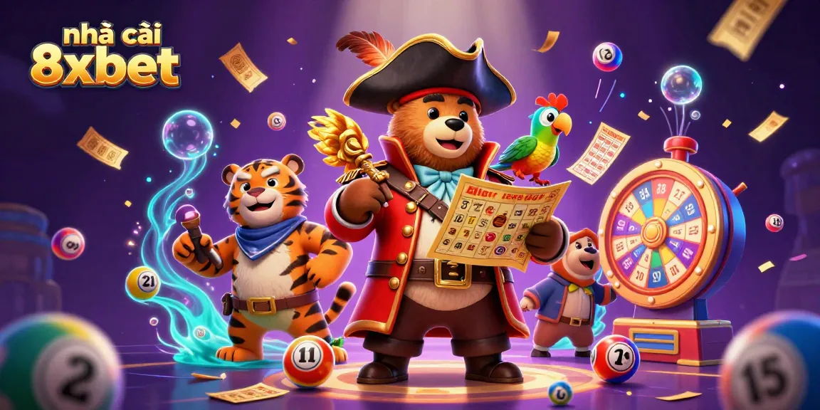 Experience exciting games at nhà cái 8xbet with a rich 3D casino illustration showcasing vibrant lottery elements.