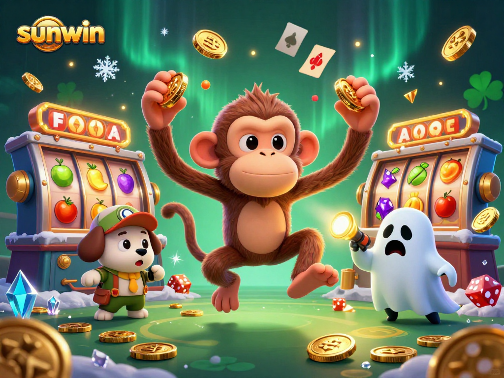 Experience thrilling slots action with the sunwin brand in a whimsical haunted casino scene.