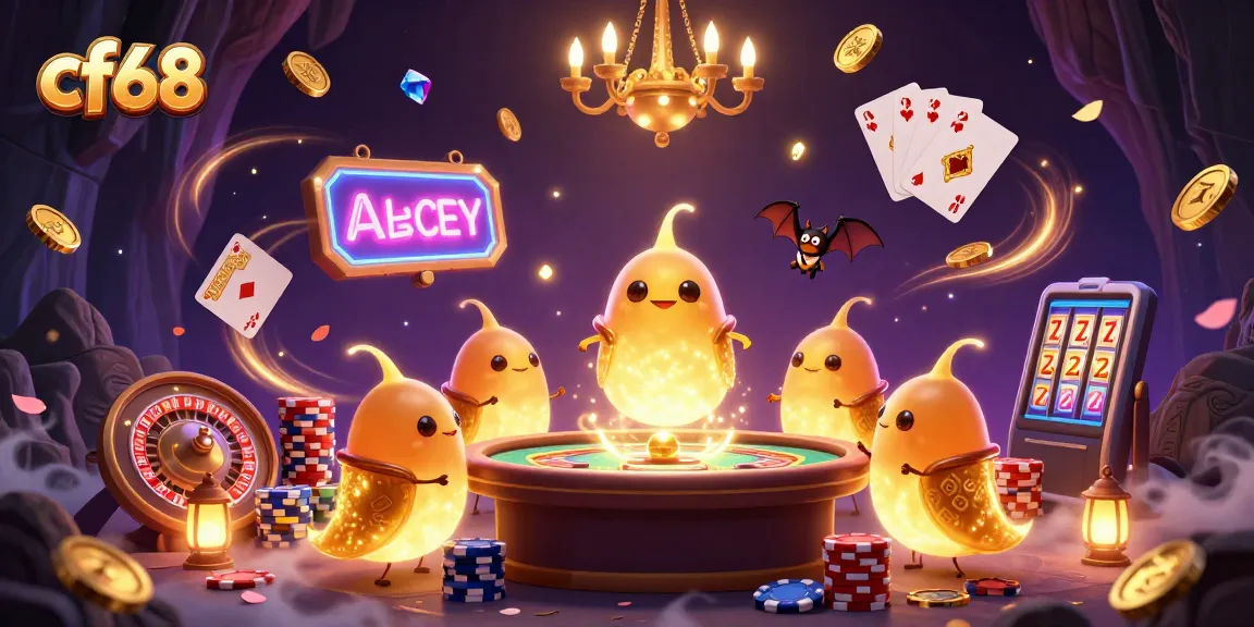 Experience the thrill of cf68 casino games with vibrant glowworms, golden coins, and a bat dealer.
