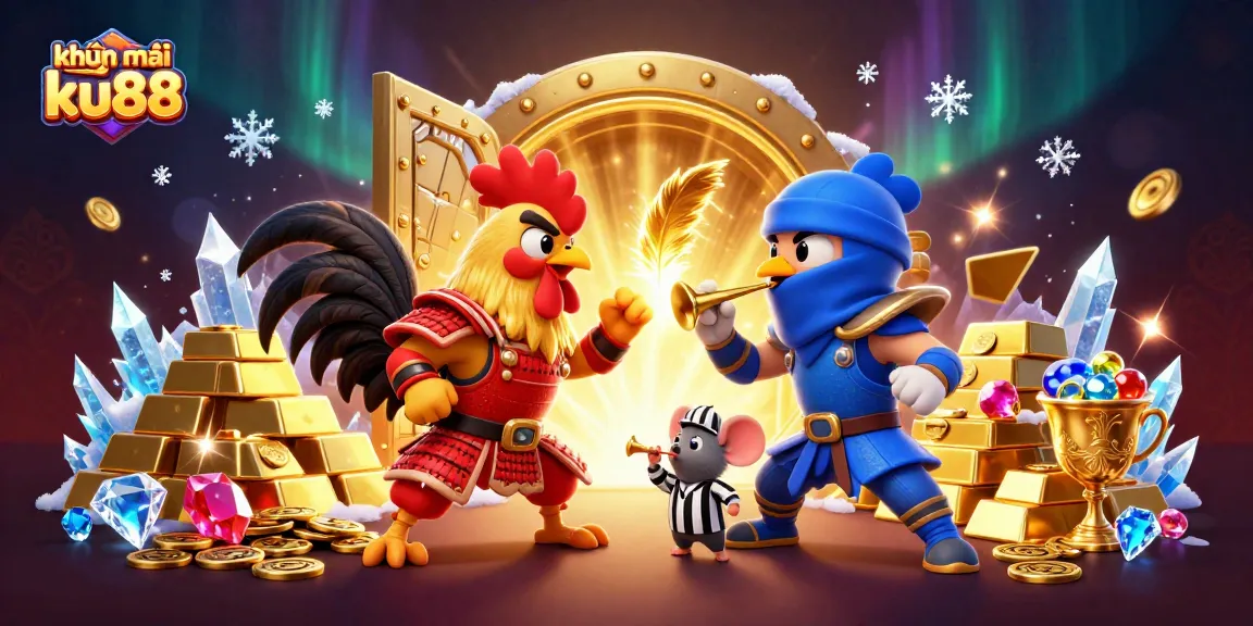 Engage in exciting khuyến mãi ku88 promotions featuring dynamic rooster combat in a vibrant casino scene.