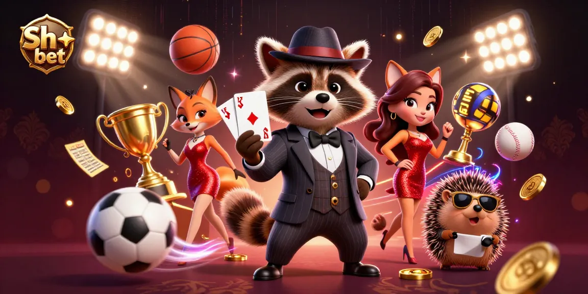 Engage exciting gameplay at Sh bet with a stylish raccoon and friends in a lively casino scene.