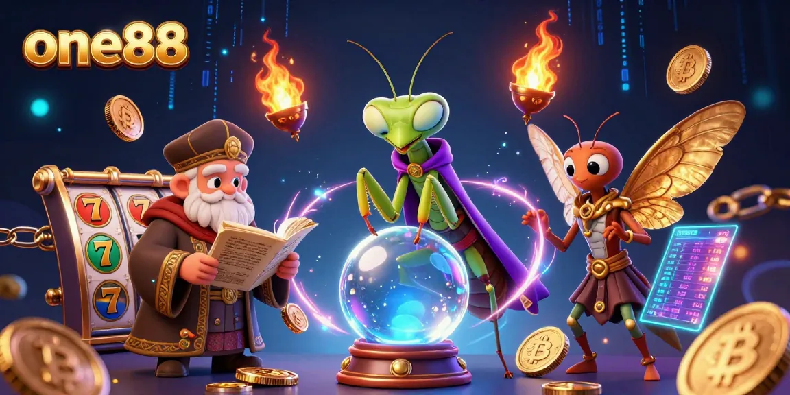 Experience thrilling wins at one88 with a vibrant 3D casino scene featuring mystical characters and dynamic slot reels.