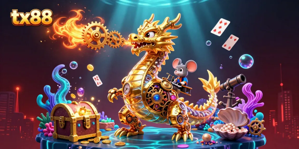 Engage in thrilling casino action with tx88 featuring a golden dragon and vibrant game elements.