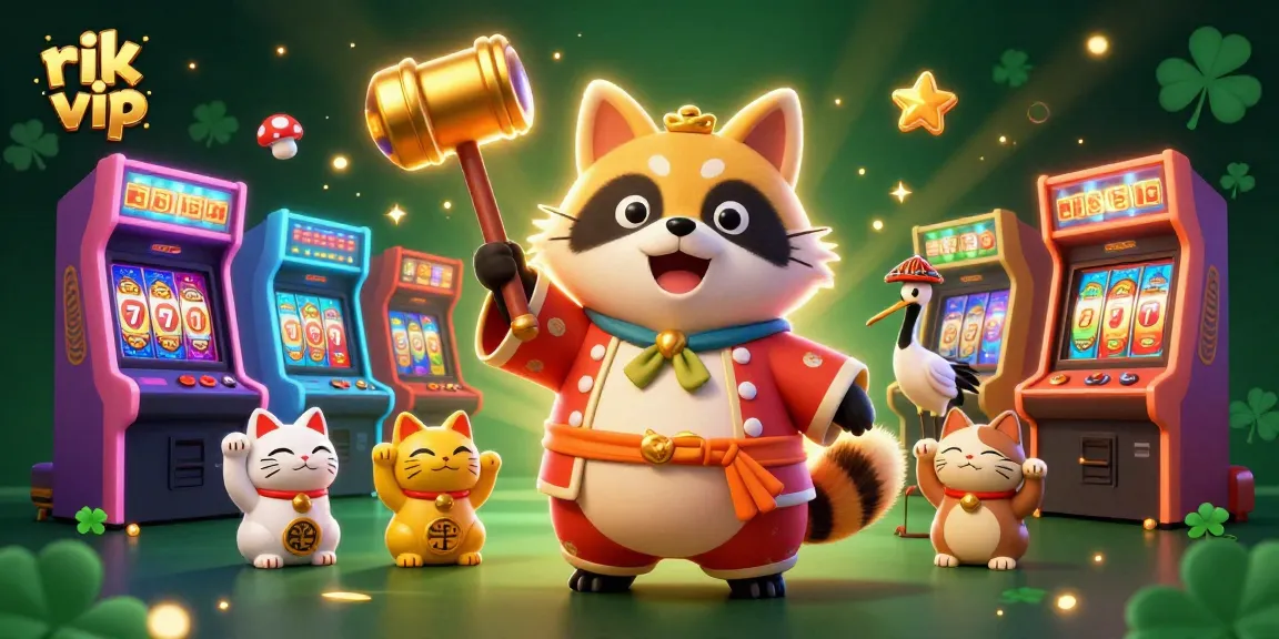 Experience the excitement at rik vip with vibrant game elements and cheerful characters in a dynamic casino scene.