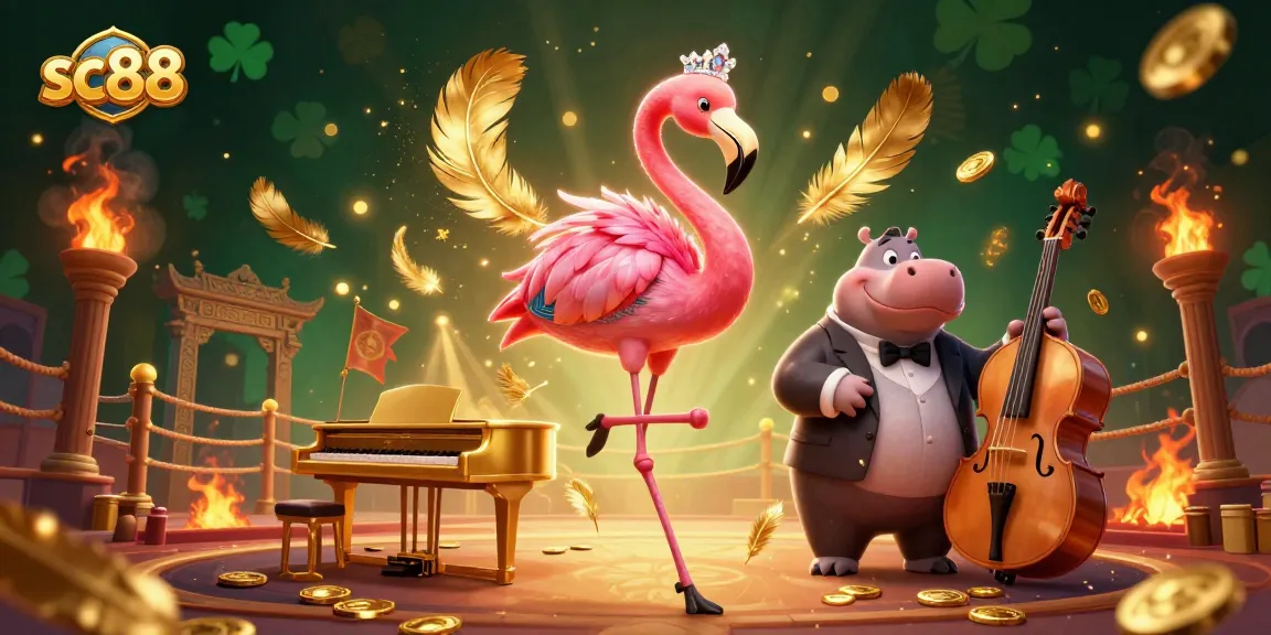 Experience the excitement at sc88 with vibrant gambling scenes featuring a flamingo lounge singer and a hippo bassist.
