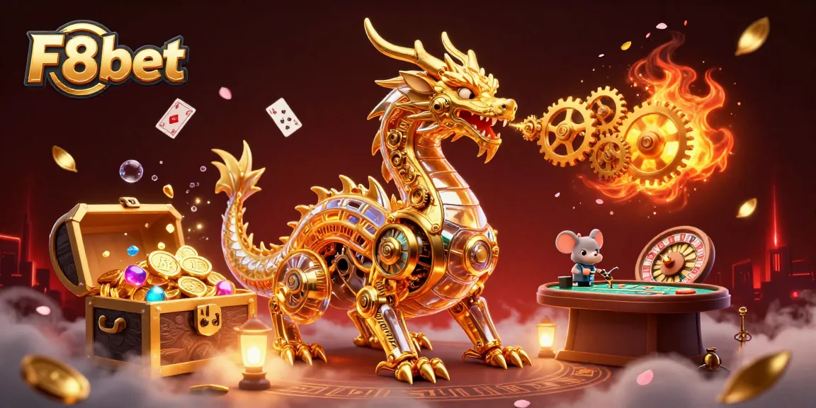 Engage with immersive gaming experiences at F8bet featuring a golden dragon and casino elements.