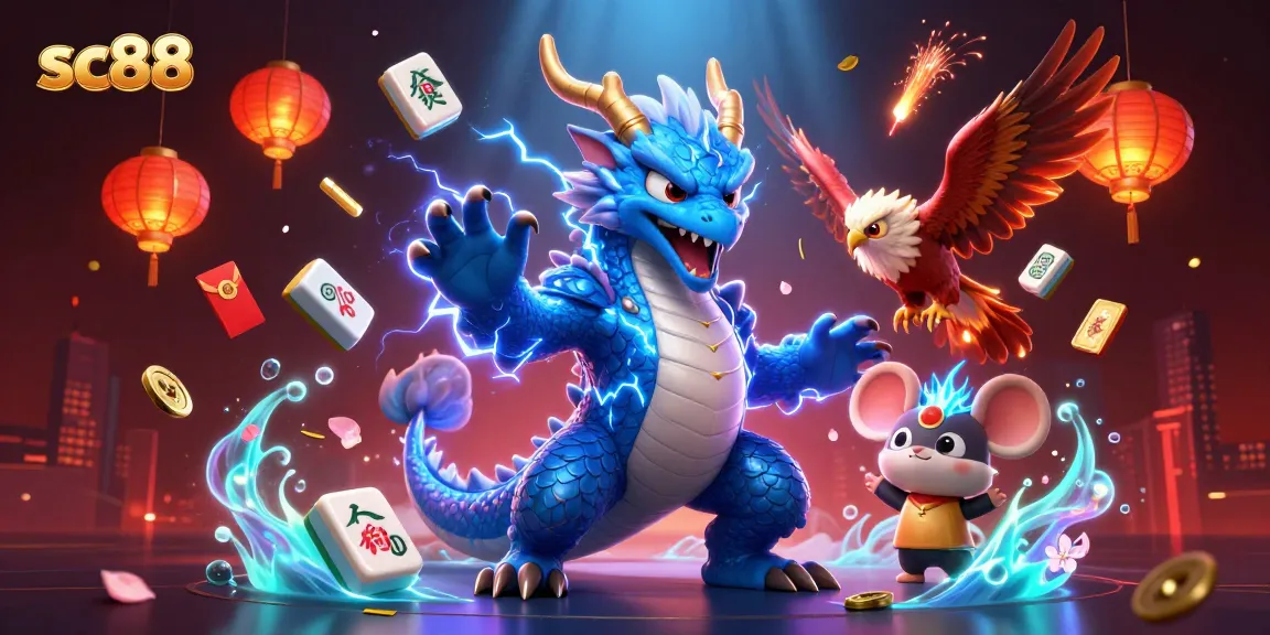 Feel the excitement as sc88's thunder dragon, hawk, and mouse soar through a bustling casino scene.