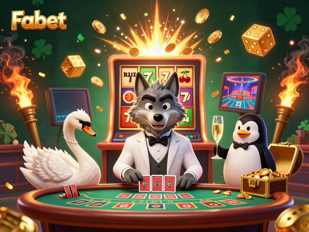 Fabet showcases dynamic 3D casino scene with animal characters and vibrant elements.