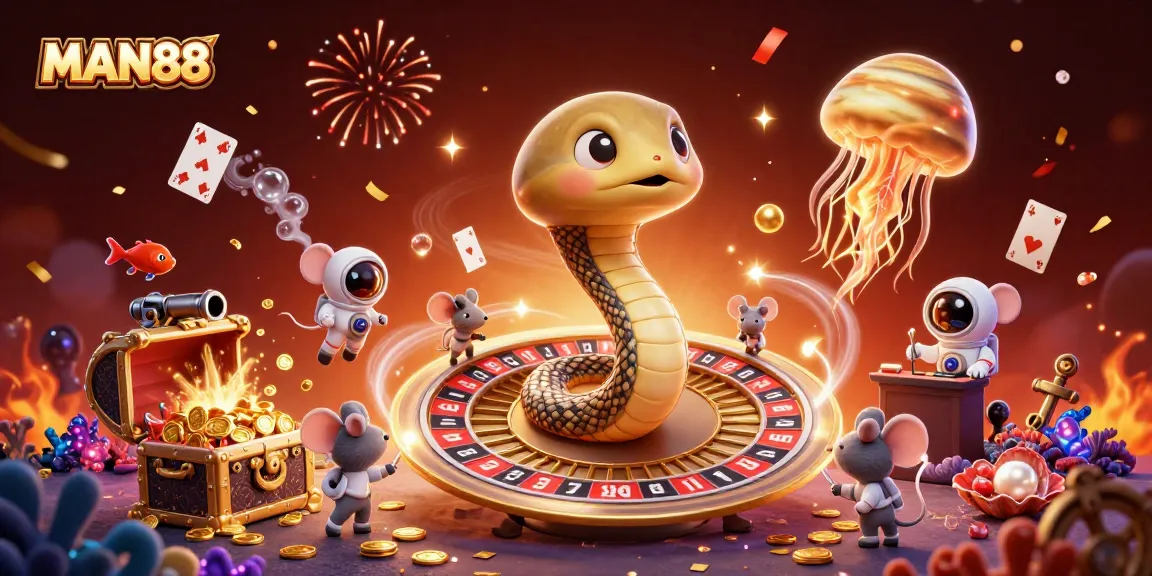Join the action at MAN88 with energetic astronaut mice betting around a roulette wheel!