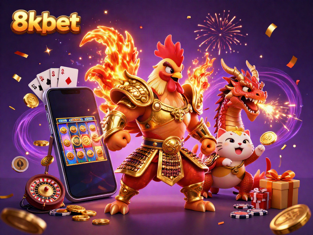 Engage in exciting gaming with 8xbet's dynamic digital illustration of fantasy casino elements.