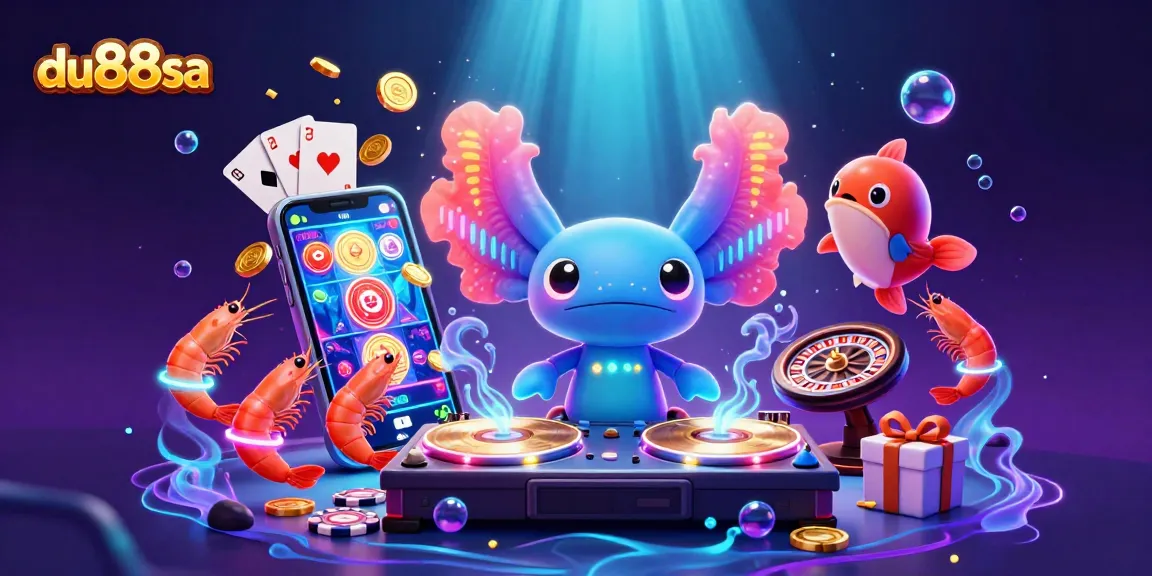 Engage with du88sa’s lively underwater casino scene featuring a neon axolotl DJ and thrilling gaming elements.