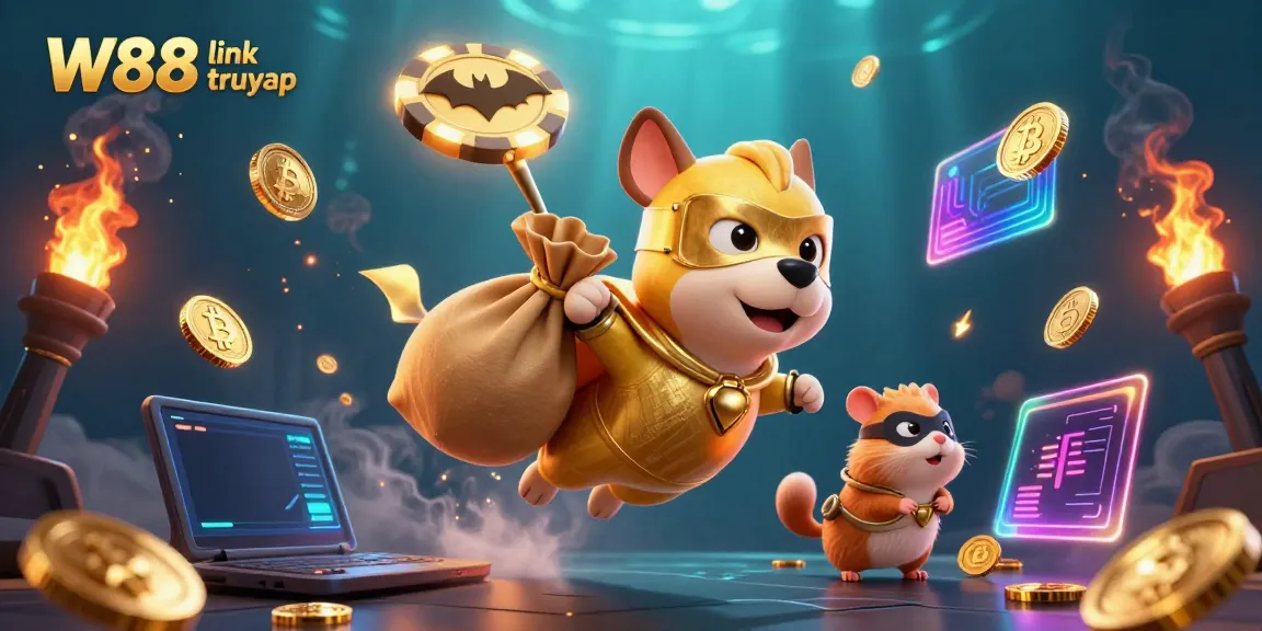 Experience exciting gameplay with W88 link truy cập in a vibrant 3D casino illustration.