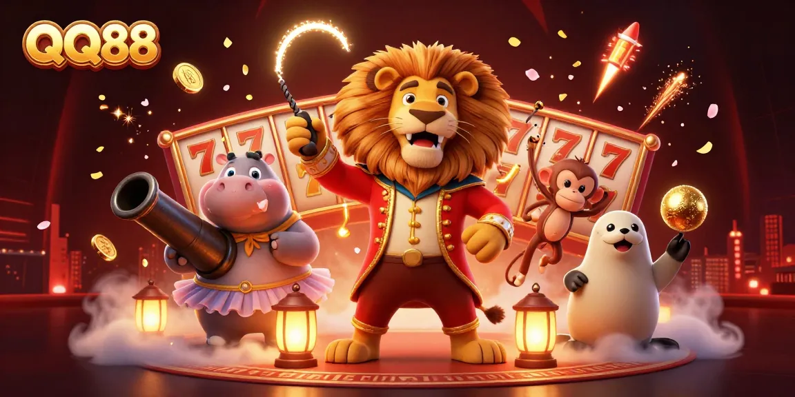 Experience the excitement of QQ88 casino with vibrant characters and dynamic elements in this 3D illustration.