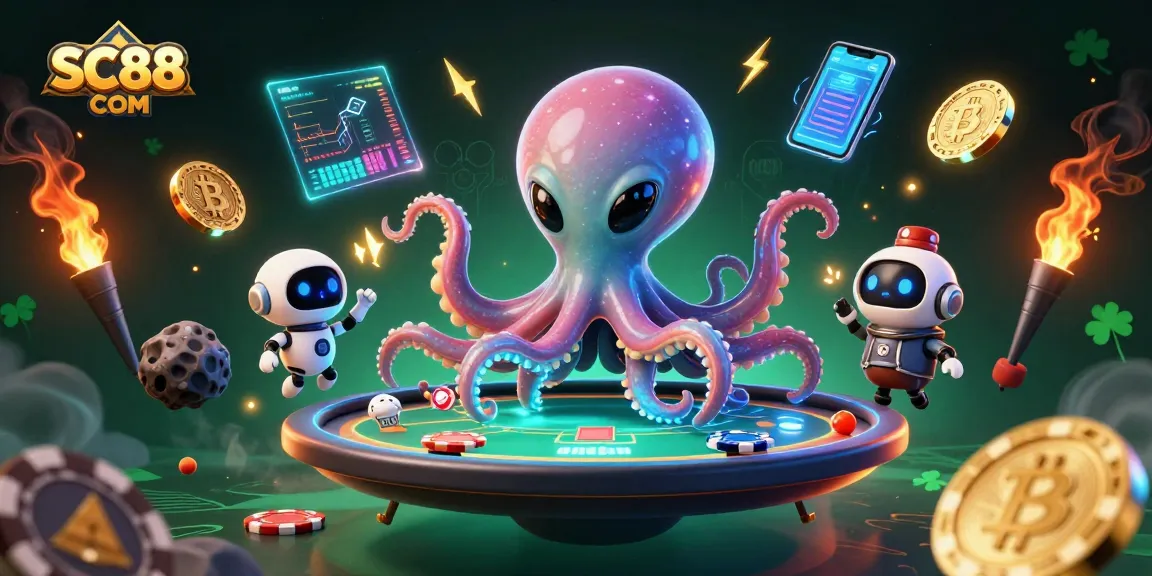 Engage with SC88 COM’s vibrant gaming atmosphere at a floating poker table with alien characters