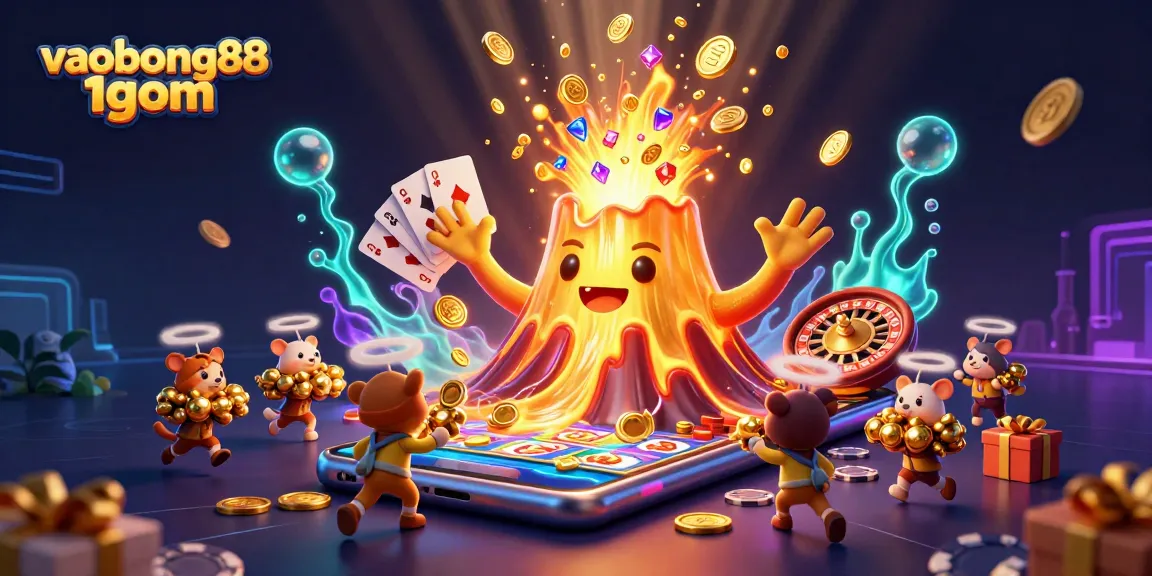 Engage in thrilling gameplay with vaobong88 1gom, featuring a vibrant scene of animated treasures and casino elements.