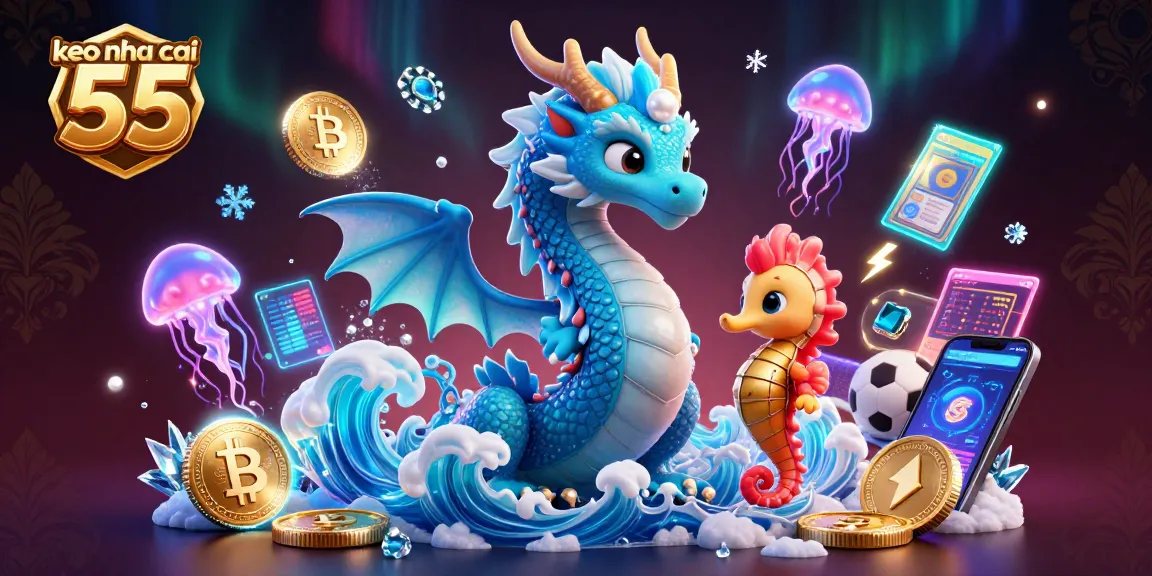 Engage with keo nha cai 55 betting insights, featuring an azure dragon and neon jellyfish.