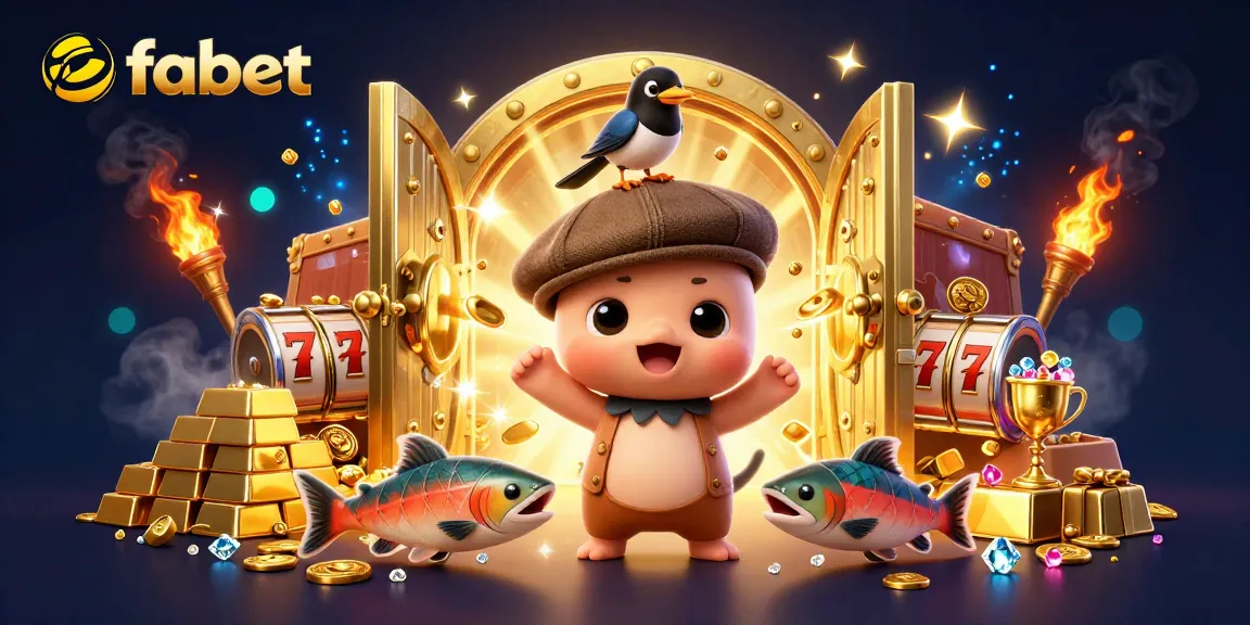 Engage with fabet's vibrant scene showcasing an adorable cartoon Nessie and gold elements in a playful casino atmosphere.