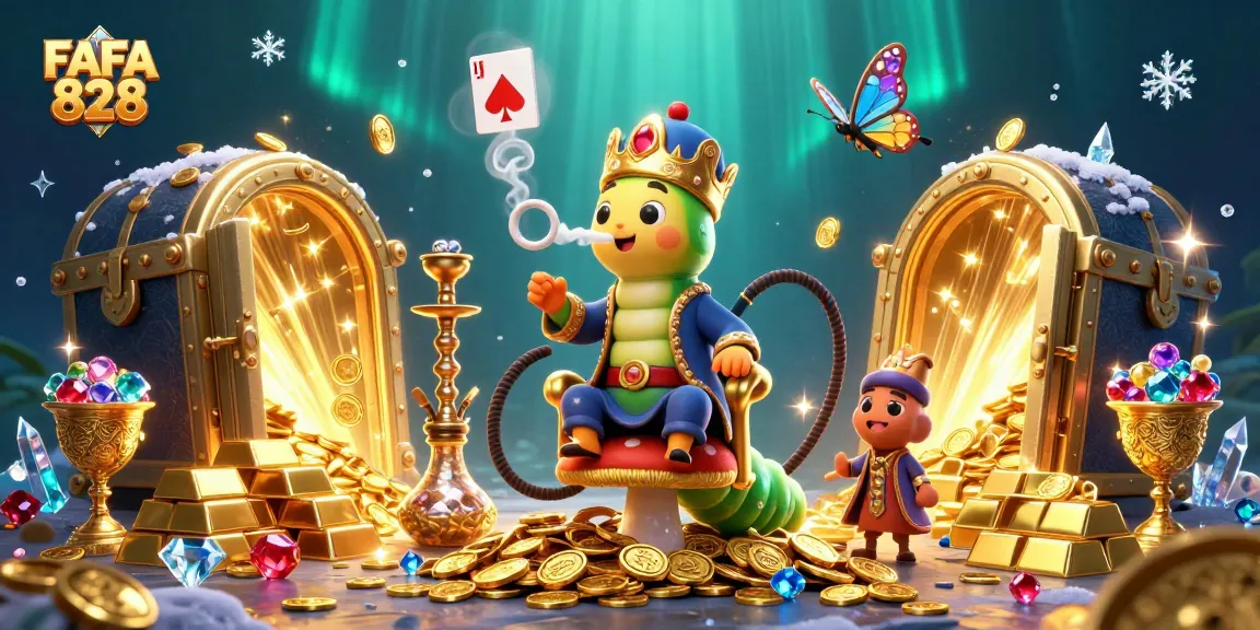 Experience FAFA 828 thrills with a vibrant scene of gambling excitement, showcasing jewels and gold in a magical setting.