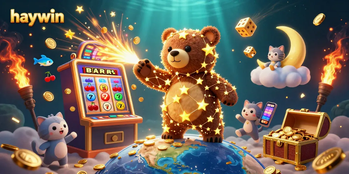 Experience thrilling wins with haywin in this vibrant casino-themed 3D illustration.