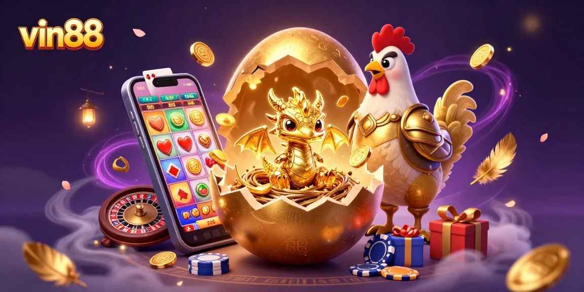 Spin and win with vin88, featuring a golden dragon and dynamic slot games!