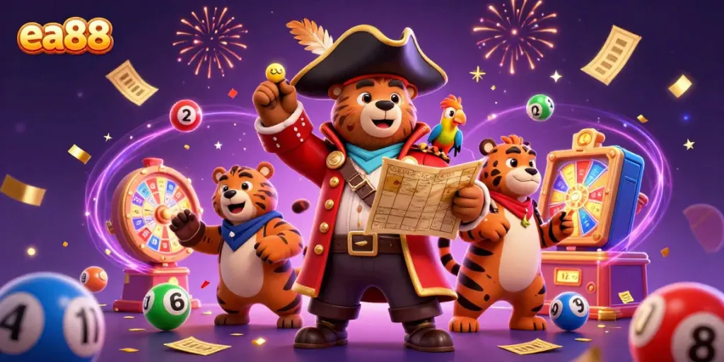 Experience thrilling gaming adventures at ea88 with a vibrant, dynamic casino illustration showcasing colorful games.