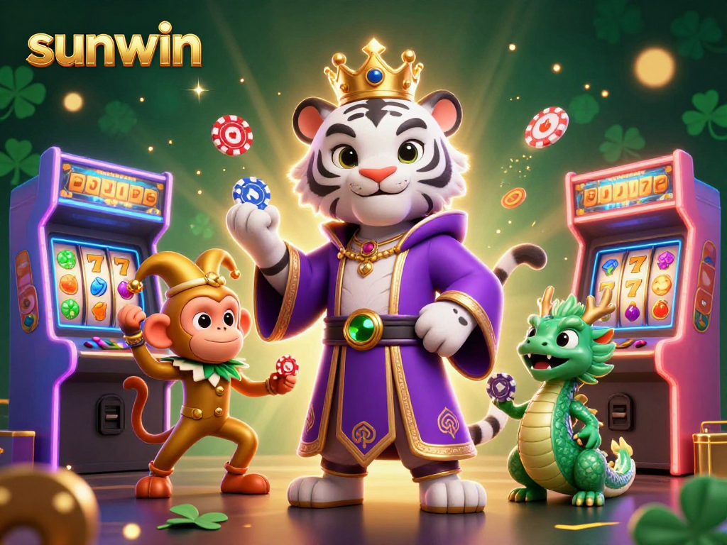 Experience thrilling casino action at sunwin with a vibrant scene of characters and games.