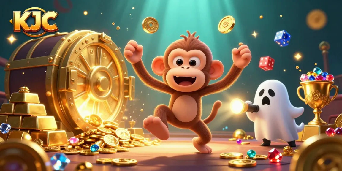 Engage with KJC as the poltergeist monkey juggles riches in a vibrant casino.