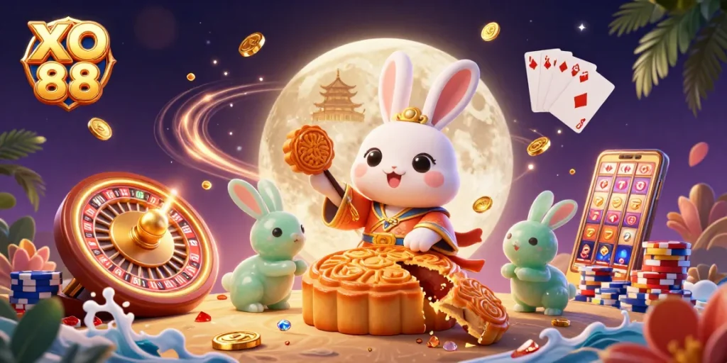 Engage in thrilling casino fun with XO 88 featuring a vibrant moon rabbit scene and dynamic gaming elements.
