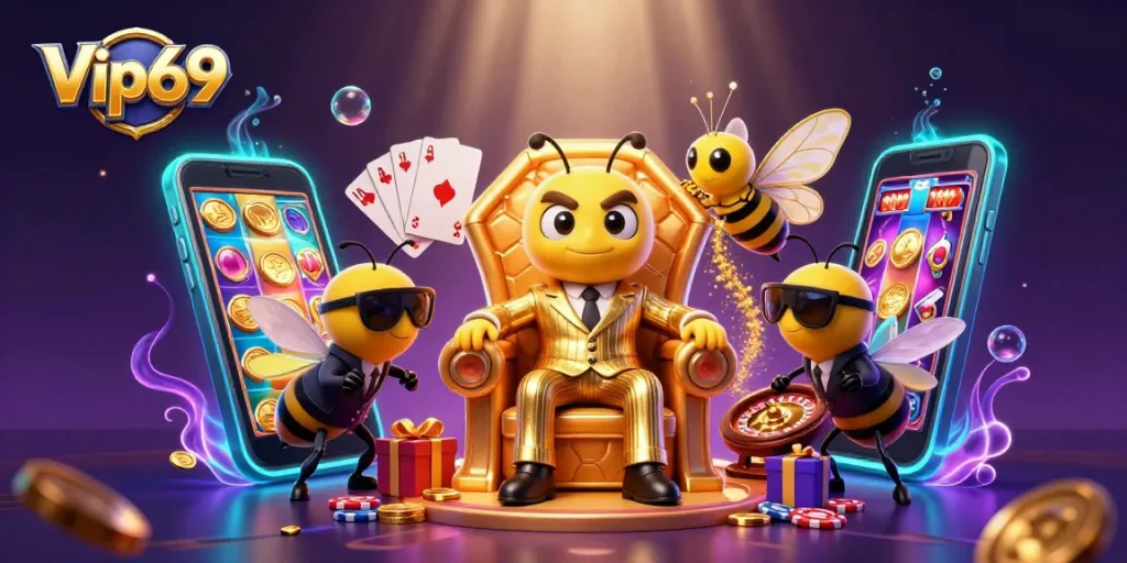 Experience winning at Vip69 with a vibrant casino scene showcasing thrilling slot games and rewards.