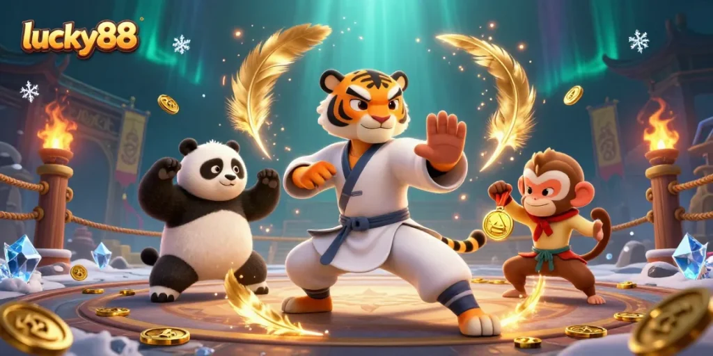 Experience thrilling wins with lucky88 in this vibrant 3D casino illustration featuring dynamic gambling elements.