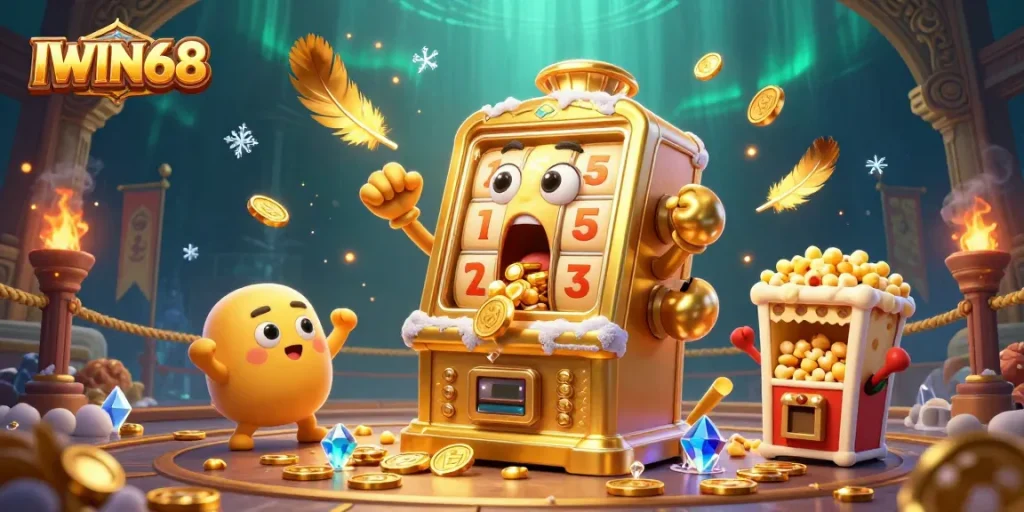 IWIN68 slot machine celebrates jackpot wins amidst golden coins and vibrant casino elements.
