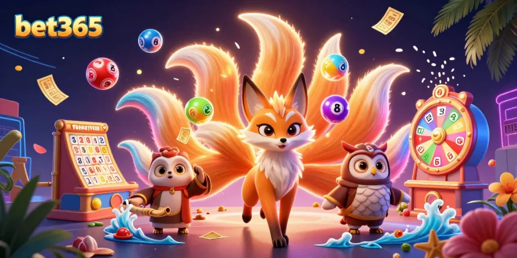 Experience the thrill of bet365 with vibrant gaming elements and animated characters in a colorful, engaging scene.