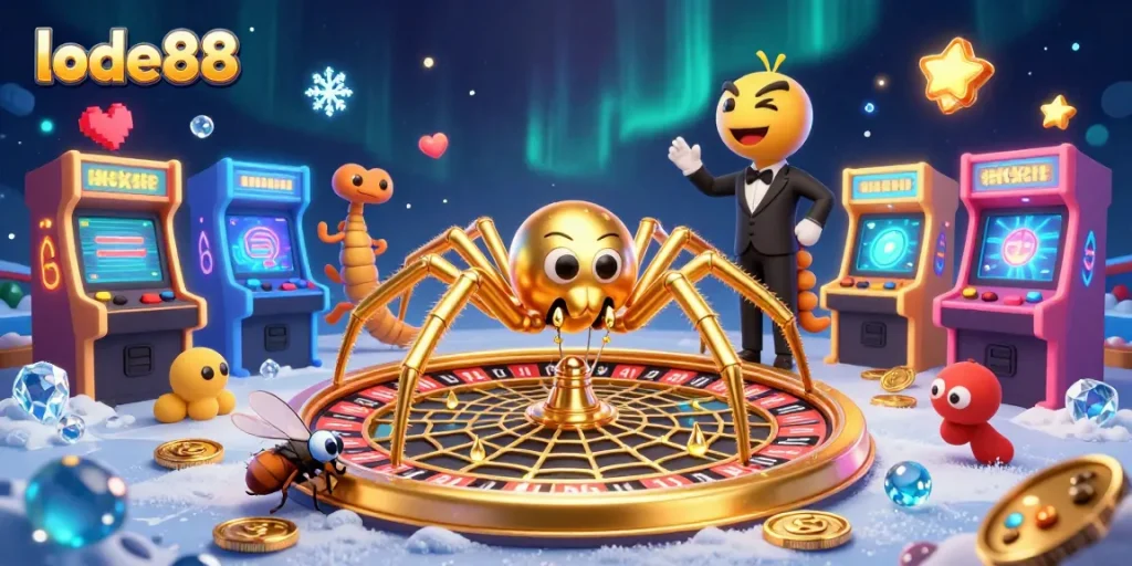 Experience thrilling bets at lode88 with a dynamic casino scene featuring a roulette wheel.