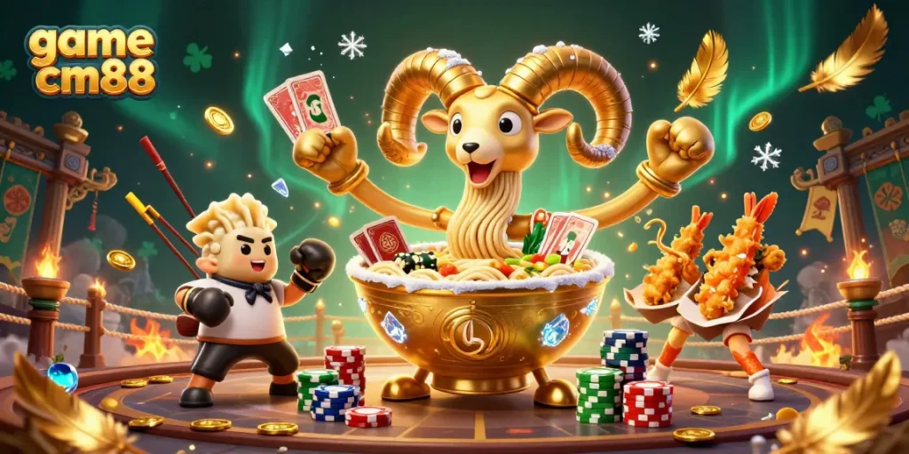Experience the excitement of game cm88 with vibrant 3D characters and casino elements.