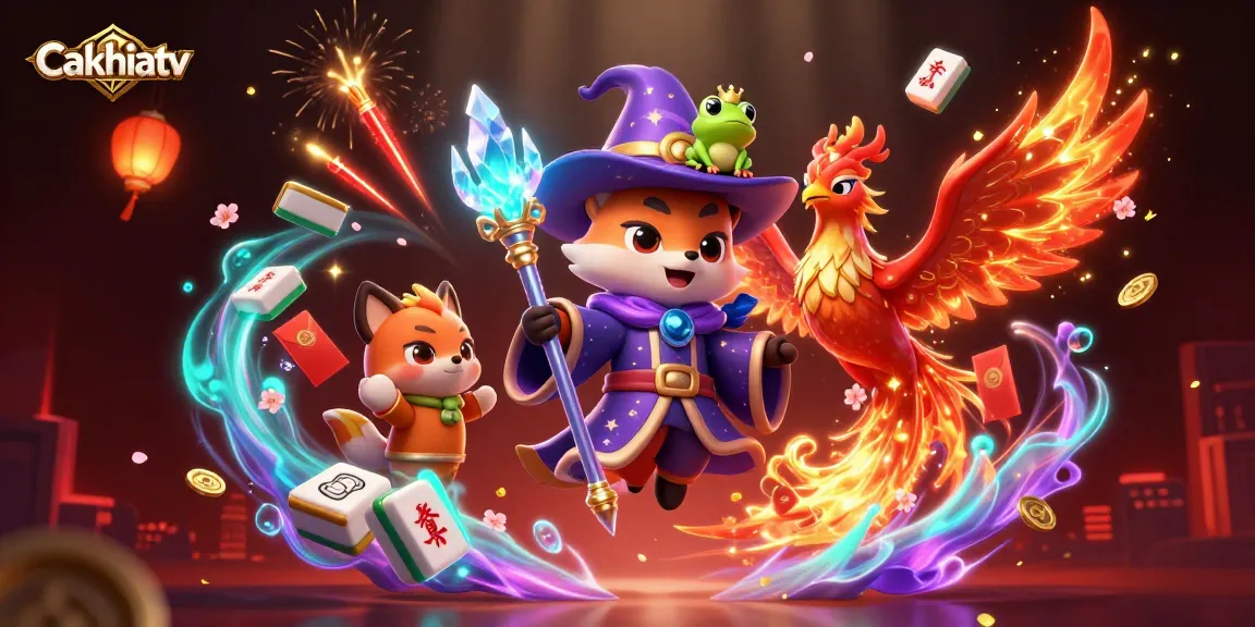 Cakhiatv captivates with a dynamic scene of a wizard fox and phoenix amidst gambling elements.